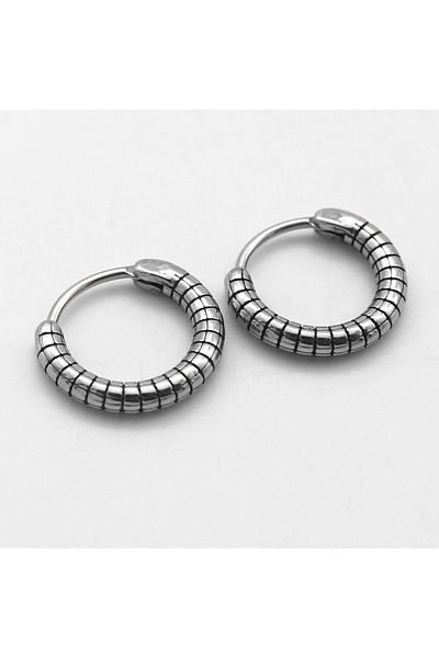 Viking Classic Striped Thin Design Hoop Snap 316l Steel Men's Earrings
