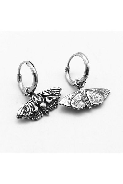 Viking Gothic Hoop Unisex 316l Steel Earrings with Butterfly & Moon Cycle Accessories