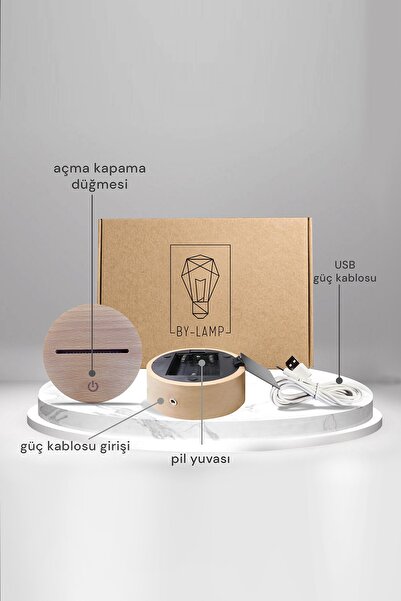 BY-LAMP Dna Figürlü Dekoratif Hediye Led Masa Lambası | 7 Işık Rengi | Ahşap Taban