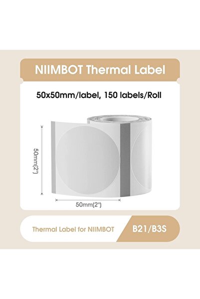 NiiMbot 50x50mm Yuvarlak Şeffaf Etiket B21/b1/b3s Için 150 Adet Yırtılmaz, Sudan V Yağdan Etkilenmez