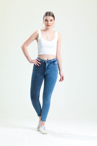 SHEVEGA Blugi skinny de damă din lycra albastru bleumarin