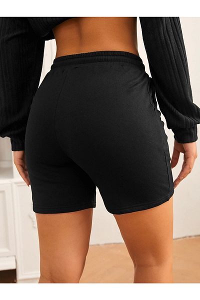 MODARİCH Baby Girl 99 Written Shorts -μαύρο, εμπριμέ, ψηλόμεσο, πλεκτό, τσέπη, γυναικείο