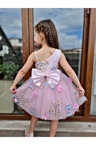 Sare Çocuk Giyim Girl's One-Shoulder Floral Evening Dress