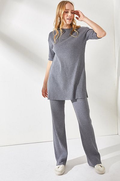 Olalook Anthrazitfarbener Lycra-Anzug mit kurzen Ärmeln für Damen TKM-19000191