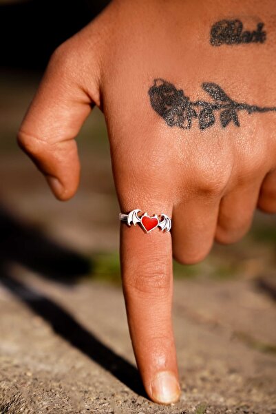 The Collection Gothic Kalp Heart Decor Çift Kanat Unisex Ayarlanabilir Yüzük
