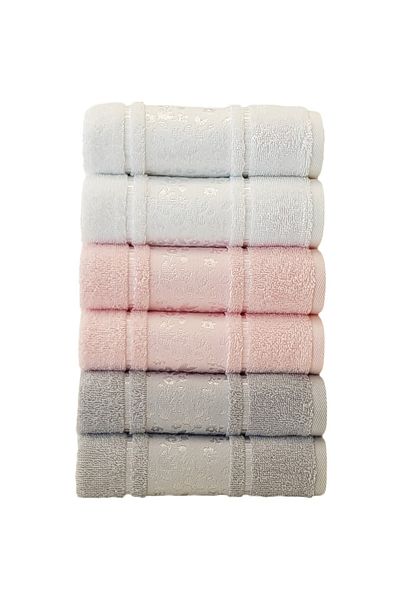 Özdilek Towel 6 Pieces Camellia White Pink Gray - 50x80 Cm