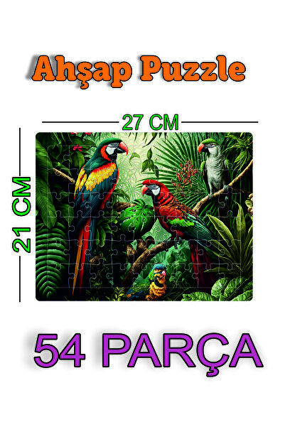 Kiri Ahşap Puzzle 54 Parçalı Papağan Resimli