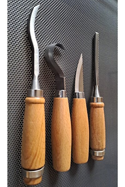 Depolife Ahşap Oyma Iskarpela Alet Seti Kaşık Heykel Kuksa Oval Düz Oyma Yontma Kıvrık Bıçağı 4lü