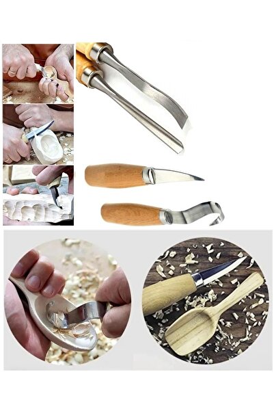 Depolife Ahşap Oyma Iskarpela Alet Seti Kaşık Heykel Kuksa Oval Düz Oyma Yontma Kıvrık Bıçağı 4lü