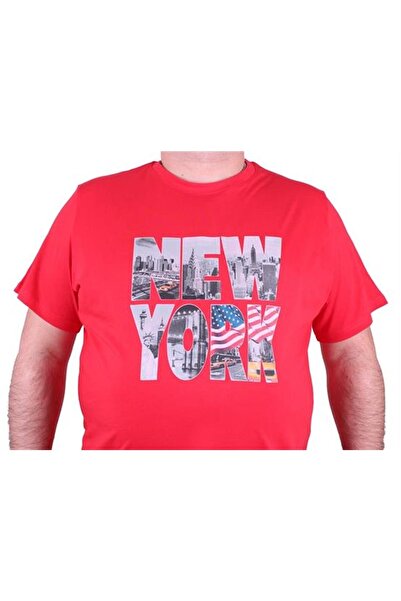 Starbattal Large Size Men's Printed T-Shirt New York 23129 Red
