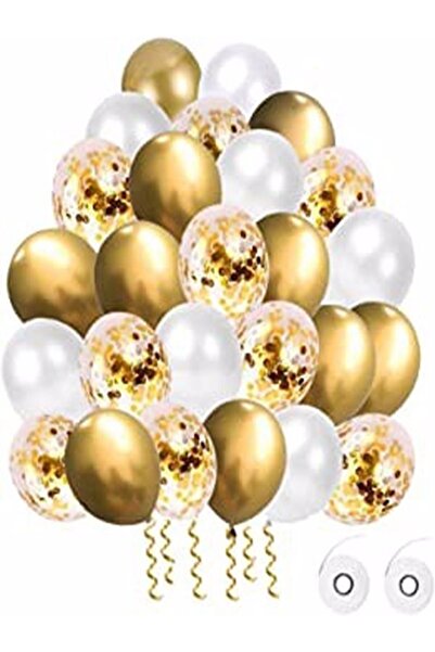 DÜVENCİ TİCARET Balon Paketi, Altın Balonlar Altın Beyaz Konfeti Balonları Me...