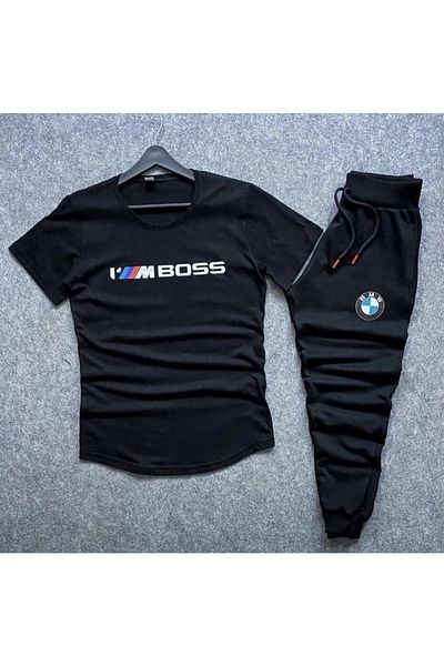 NewCabin New Season Slim Fit I'm Boss εμπριμέ μπλουζάκι - καλοκαιρινό Slim Fit Sweatpants Σετ 2 τεμαχίων