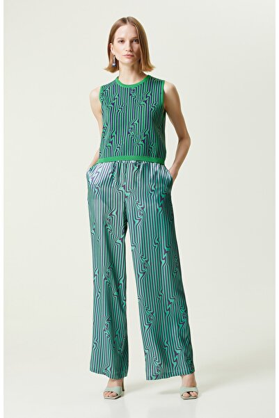 Network Yeşil Desenli Bol Paça Pantolon