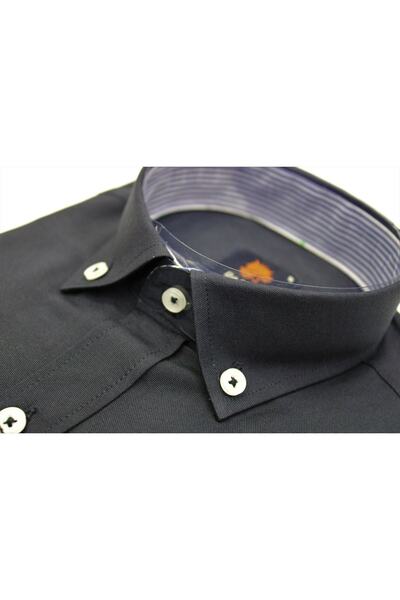Daflin Slimfit Buttoned Collar Dark Navy Blue Men's Shirt