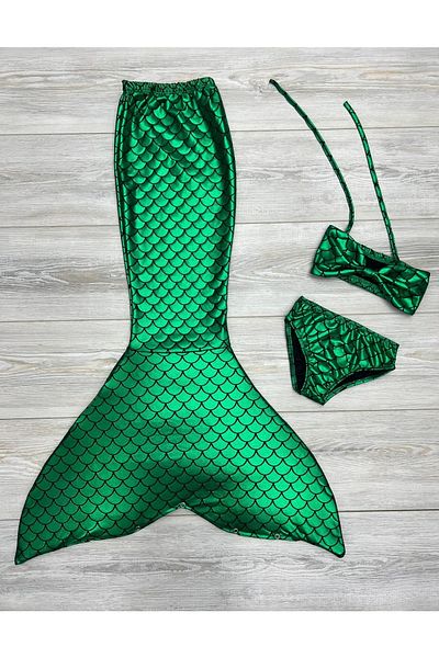 My Kids Wear Girl's Mermaid Pink Costume Swimsuit Bottom Top Bikini And Tail 3 Piece Set