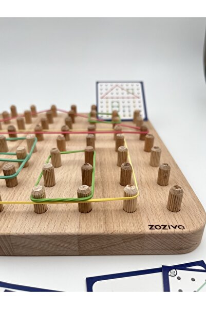 zoziva Montessori Eğitici Ahşap Oyuncak – Geoboard / Lastik Geçirme Çocuk Oyuncağı