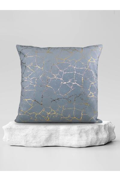 Mrs.Gugar نمط رخامي رمادي فاتح - غطاء وسادة مربع بتفاصيل ذهبية