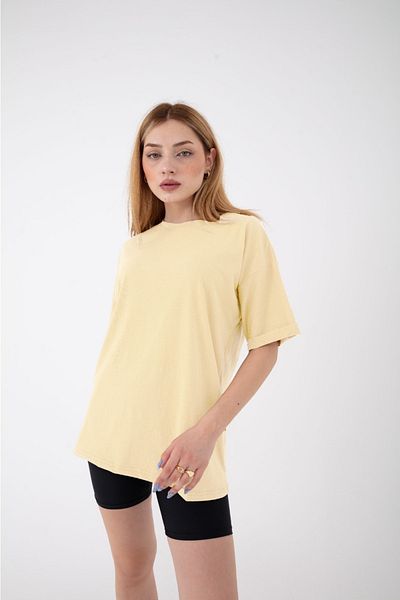 Mad&Calf Γυναικείο μπλουζάκι Basic Unprinted Plain Oversize Loose Loose Cut με διπλό μανίκι