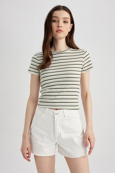 DeFacto Fitted Crew Neck Striped Short Sleeve T-Shirt