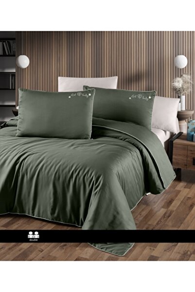 DENİZLİ ÇEYİZ First Choice Dark Deluxe Satin Duvet Cover Set Timeless Dark Green