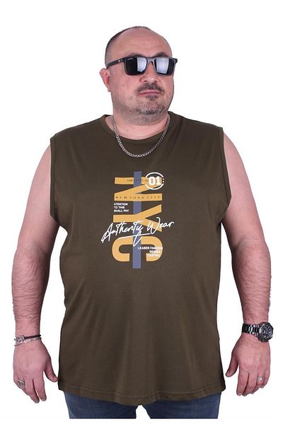 MocGrande Plus Size Men's Printed Sleeveless T-Shirt Nyc 23140 Military Green