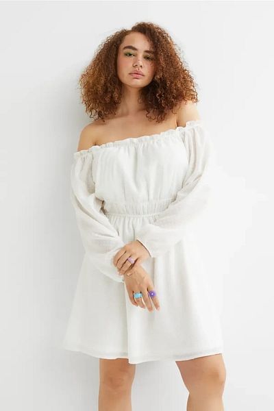 For Big Trend Rochie mini țesută cu căptușeală cu guler Madonna cu model texturat de mărime mare pentru femei