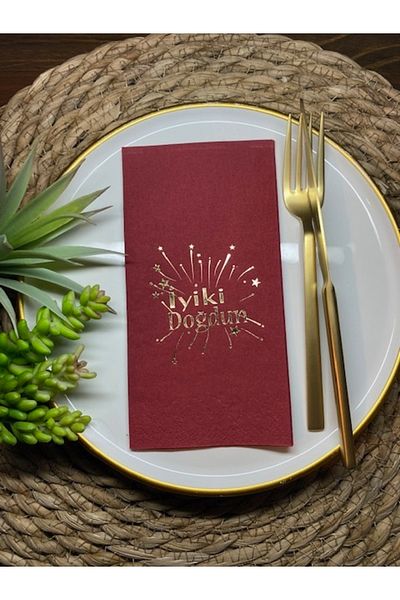 kidspartim Gold Gilded Red Happy Birthday Napkin 16 Pieces