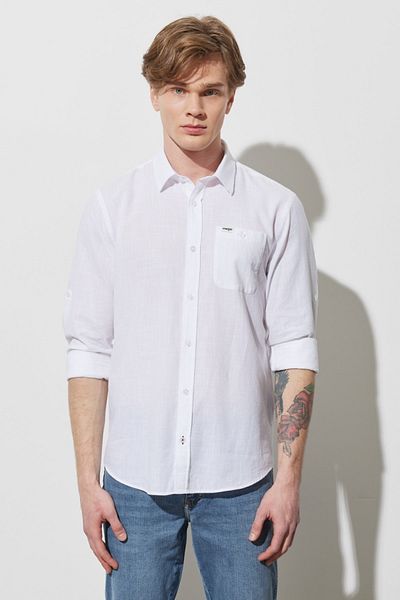 WRANGLER Regular Fit Normal Cut 100% Cotton Long Sleeve White Shirt