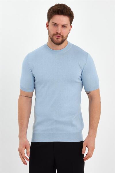 COOL TARZ Mavi Erkek Yarım Balıkçı Düz Triko T-shirt-trz19129r09s