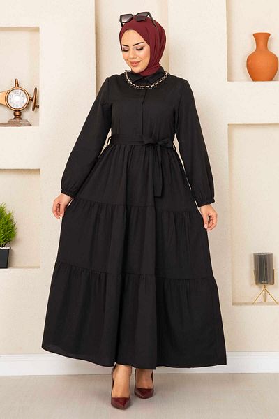 CNG MODA Frilly Hijab Dress Black