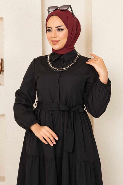 CNG MODA Frilly Hijab Dress Black