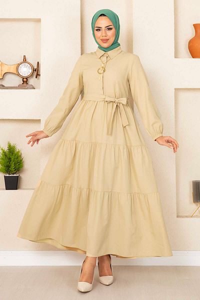 CNG MODA Frilly Hijab Dress Beige