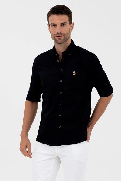 U.S. Polo Assn. Черна мъжка риза Slim Fit с дълъг ръкав 1571695