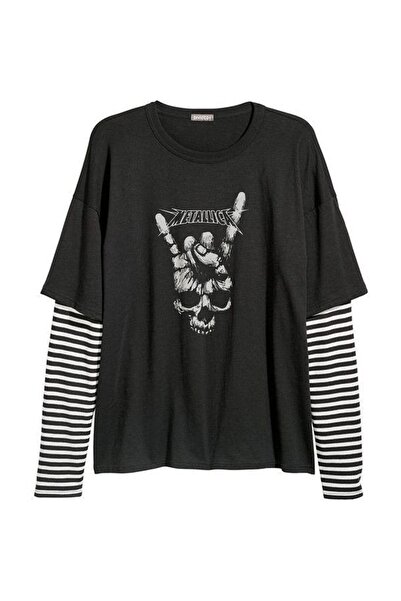 Genel Markalar Metallıca Fake Kol Unisex Oversıze Basıc Tişört