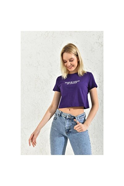 ORLONTEX Tricou de damă Violet Never Be Printed Crop oversize
