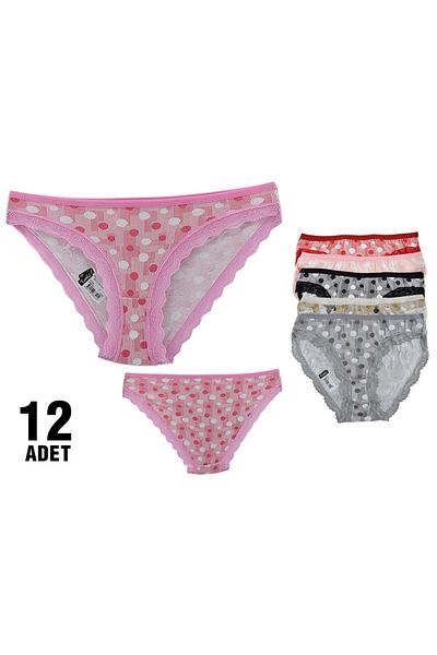 ÇamaşırcımShop Pachet de 12 Chiloți de bikini Passion Pebble 0530 Dantela Buline Elastan