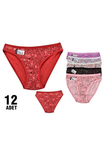 ÇamaşırcımShop Pachet de 12 chiloți de bikini din elastan Passion 0534 cu model Ghiocel