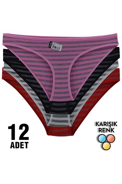 ÇamaşırcımShop Συσκευασία 12 τεμαχίων Passion 0538 Irmak ριγέ εσώρουχα μπικίνι Elastane