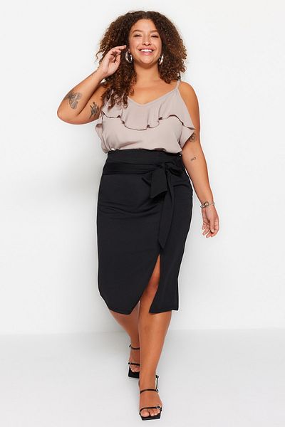 Trendyol Curve Plus Size Skirt - Black - Midi