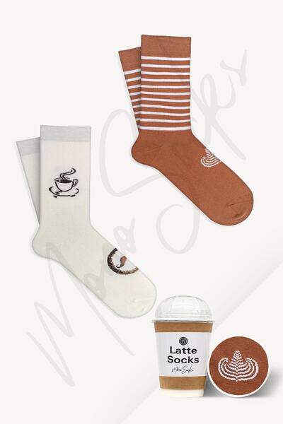Mono Socks Kadın Kahverengi Leaf White Latte 2'li Kahve Çorap