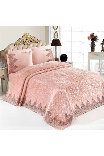Genel Markalar Banu Fransız Güpürlü Çift Kişilik Yatak Örtüsü Battaniye Takımı