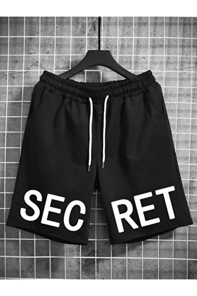 ORLONTEX Erkek Siyah Secret Baskılı Oversize Şort