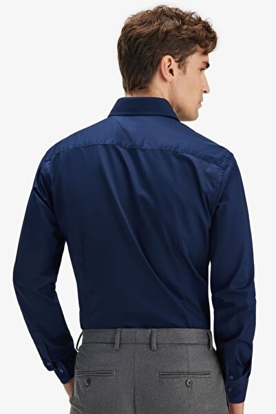 alenmeza Чоловіча сорочка синього кольору, 100% бавовна, сатин, не потребує прасування, без кишень, сучасний крій