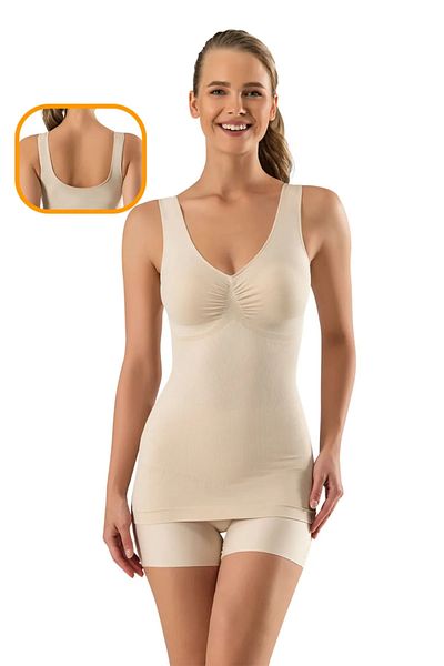Sh Mağazacılık Silky Seamless Tank Top Corset - Size 2, Waist Chest Belly Look Thin, Knitted Skin