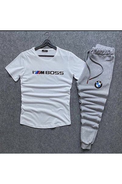 NewCabin New Season Slim Fit I'm Boss εμπριμέ μπλουζάκι - καλοκαιρινό Slim Fit Sweatpants Σετ 2 τεμαχίων