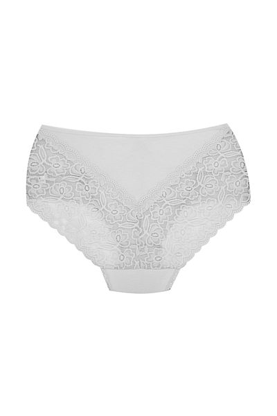 Zena White High Waist Plus Size Women's Panties with Lace Front and Back