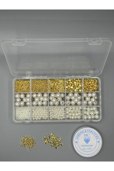 Egem aksesuar 340 قطعة من حبات اللؤلؤ عالية الجودة ومطلية بالذهب مجموعة متوسط...