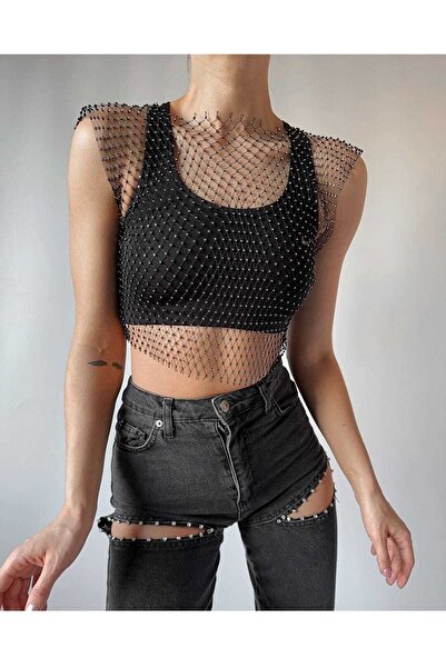 MY DEPO Bluză de damă neagră cu bijuterii