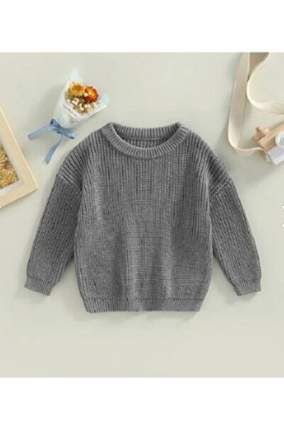 Meriç bebe سترة تريكو رمادية مرنة للغاية برقبة دائرية للأطفال من الجنسين