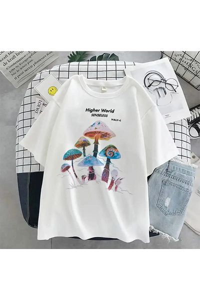 Favorim50ton Μπλουζάκι Higher World Mushrooms White (unisex).